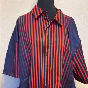 Casual Red and Blue Striped Button Down Shirt